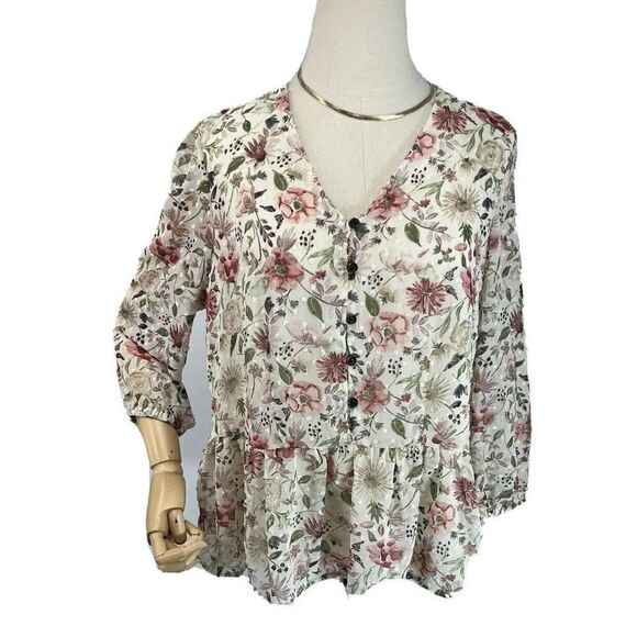 Matilda Jane Good Hart Floral Ruffle Boxy Top Size Medium Zilker Button - Picture 10 of 12
